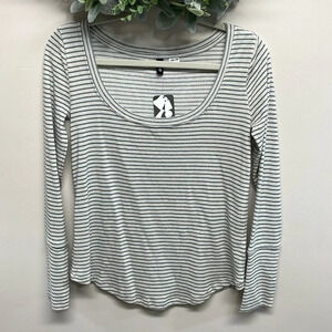 NWT Urban Outfitters BDG Long Sleeve Scoop Neck Striped Top Cream Blue XS